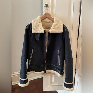 Sandro Heritage Shearling Trimmed Aviator Style Coat